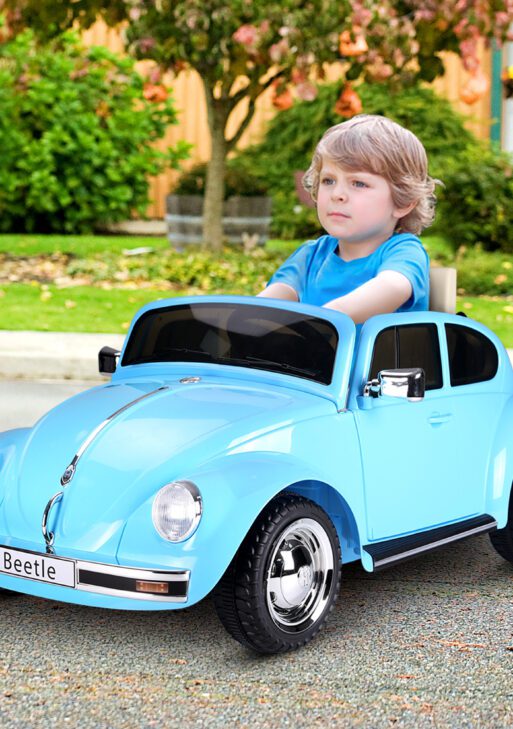 Licensed Volkswagen Beetle Electric Kids Ride-On Car 6V Battery Powered Toy with Remote Control Music Horn Lights MP3 for 3-6 Years Old Blue