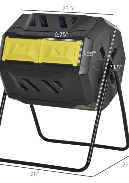 Tumbling Compost Bin Outdoor 360° Dual Chamber Rotating Composter 43 Gallon, Yellow