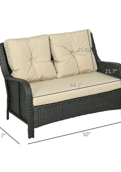 2-Seater Outdoor Sofa w/ 4" Thick Cushions, Outdoor Couch, Beige