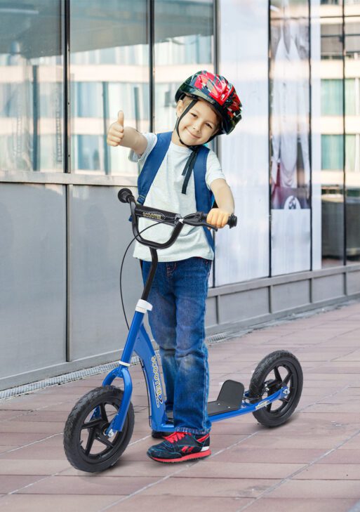 Kick Scooter for Kids 5-12 Years Old with Adjustable Height Handlebar, Non-slip Footplate, Big Wheels, Rear Brake, Blue