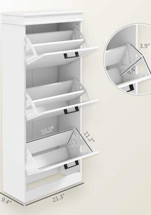 Modern Shoe Storage Cabinet with 3 Flip Drawers for 15 Pairs, Narrow Shoe Organizer for Entryway, Hallway, White