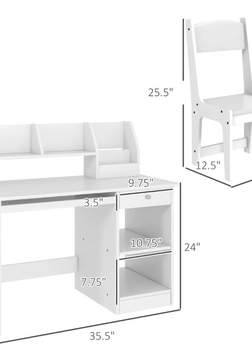 Kids Desk and Chair Set 5-8 Year Old with Storage, White