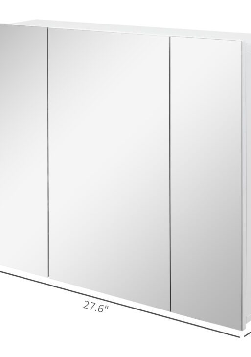 Wall Mounted Mirror Cabinet, Bathroom Medicine Cabinet with Mirror, 3 Doors and Adjustable Shelves, White