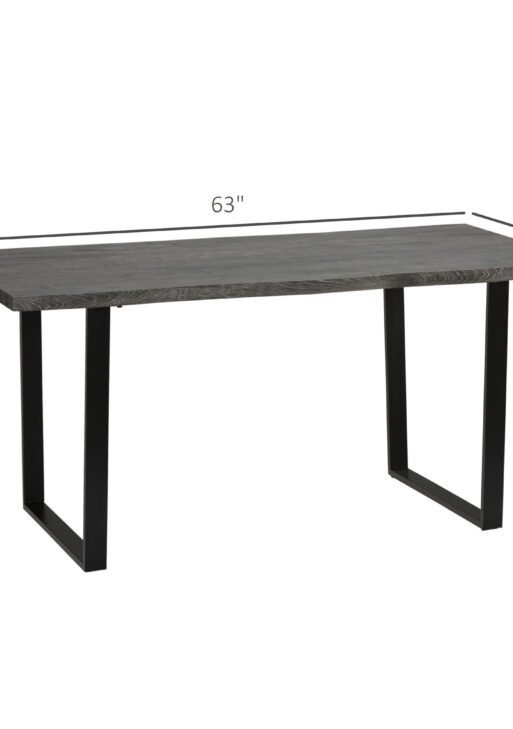63" Wavy-Edge Modern Dining Table for 6 People, Wooden Kitchen Table, Metal Legs, Rectangle Dinner Table, Gray