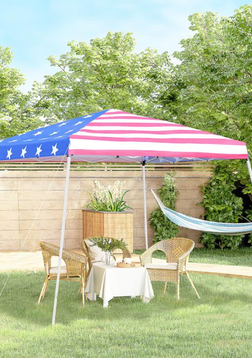 Slant Leg Pop Up Canopy Tent with American Flag Roof and Carry Bag, Beach Canopy Instant Sun Shelter, Height Adjustable, (10'x10' Base / 8'x8' Top)