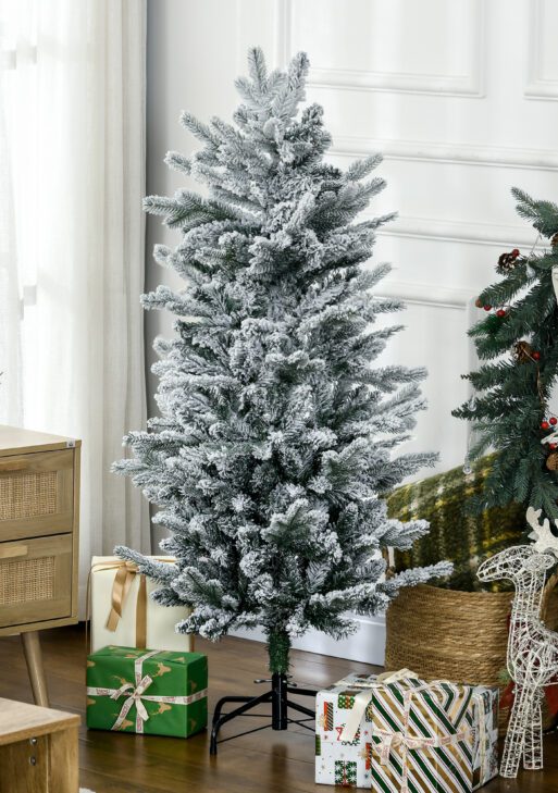 4.5' Artificial Flocked Christmas Trees, with Snow Frosted Branches, Auto Open, Steel Base