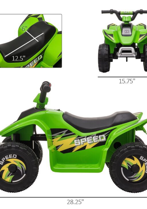 6V Kids ATV Ride on 4-Wheeler Car, Electric Quad Toy Battery Powered Vehicle with Forward/ Reverse Switch for 18-36 Months Old Toddlers, Green