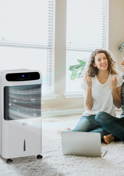 32" Evaporative Air Cooler with 3.2 Gal Water Tank, 60° Oscillating, 3-In-1 Ice Cooling Fan, Portable Swamp Cooler with Humidifier for Home Office, 3 Modes, 3 Speeds, 12H Timer, Remote, White