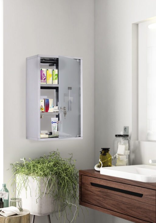 12" x 20" Lockable Medicine Cabinet, 3 Tier Stainless Steel Medical Wall Box with 2 Keys and Shelves for Bathroom