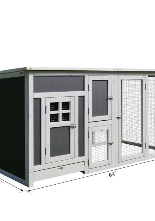 32" Luxury Large Wooden Outdoor Open Covered Chicken Coop House with Run and Nesting Box - Gray and White