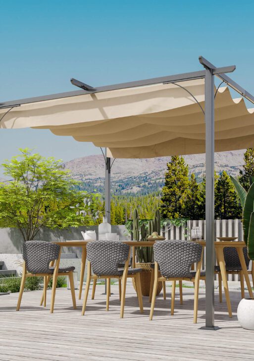 10' x 10' Outdoor Retractable Pergola Canopy, Metal Patio Shade Shelter for Backyard, Porch Party, Garden, Grill Gazebo, Beige