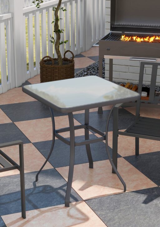 27" Square Bistro Table Garden Dining Table Outdoor Tempered Glass Table