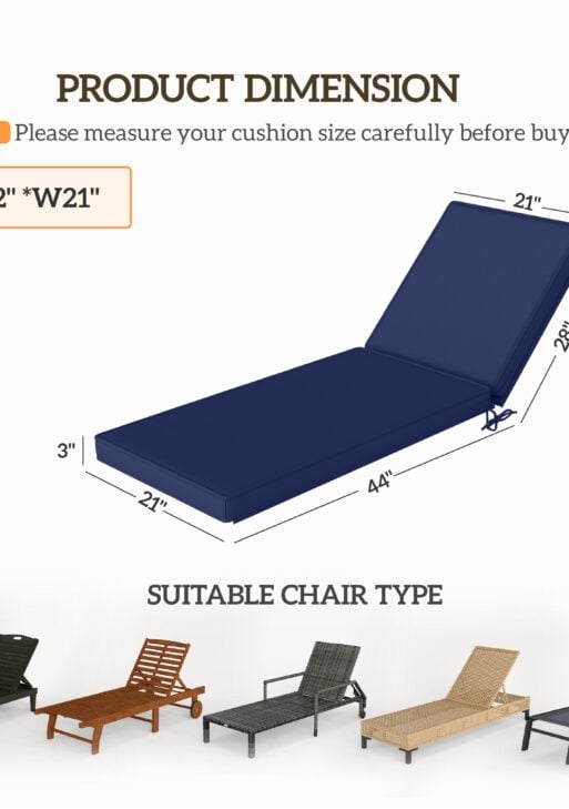 2-Piece Patio Chair Cushions with Backrests, Replacement Cushions for Outdoor Lounge Chair, Navy