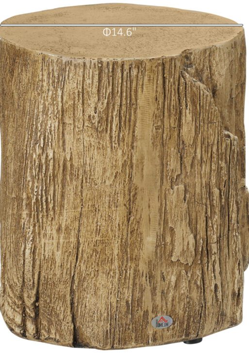 17" Tall Tree Stump End Table, Concrete Sofa Side Table for Indoor and Outdoor Use, Garden Stool
