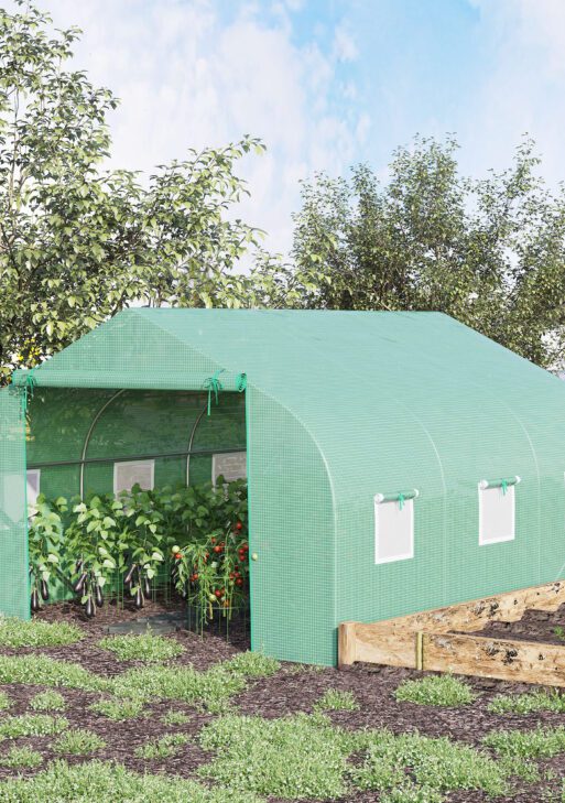 11.5' x 10' x 6.5' Outdoor Portable Walk-In Tunnel Greenhouse with Windows-Deep Green