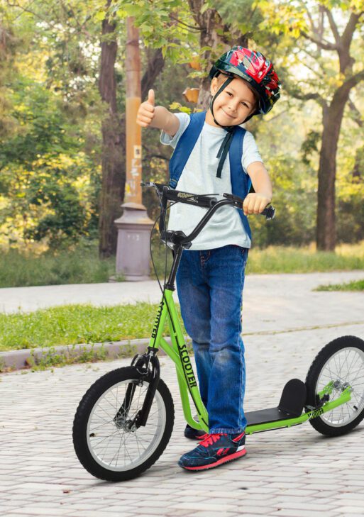Youth Scooter Kick Scooter for Kids 5+ with Adjustable Handlebar Front and Rear Dual Brakes, Light Green