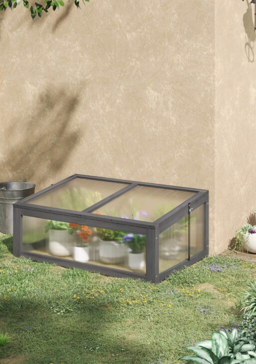 Wooden Cold Frame Greenhouse, Mini Greenhouse with Polycarbonate Board and Solid Wood Frame, Green House Cold Frame, Indoor Outdoor Terrarium Planter Box, 39" x 26" x 16", Gray