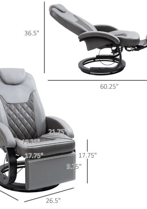 Faux Leather Manual Recliner, Adjustable Swivel Lounge Chair, Armchair with Footrest and Round Base for Living Room, Gray
