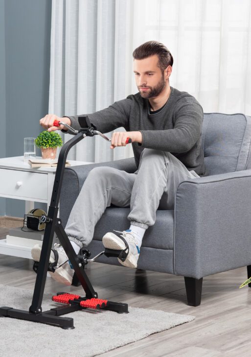 Pedal Exerciser, Hand Arm Knee and Leg Exercise Machine for Seniors, Height-adjustable, with LCD Display and Foot Massage Roller