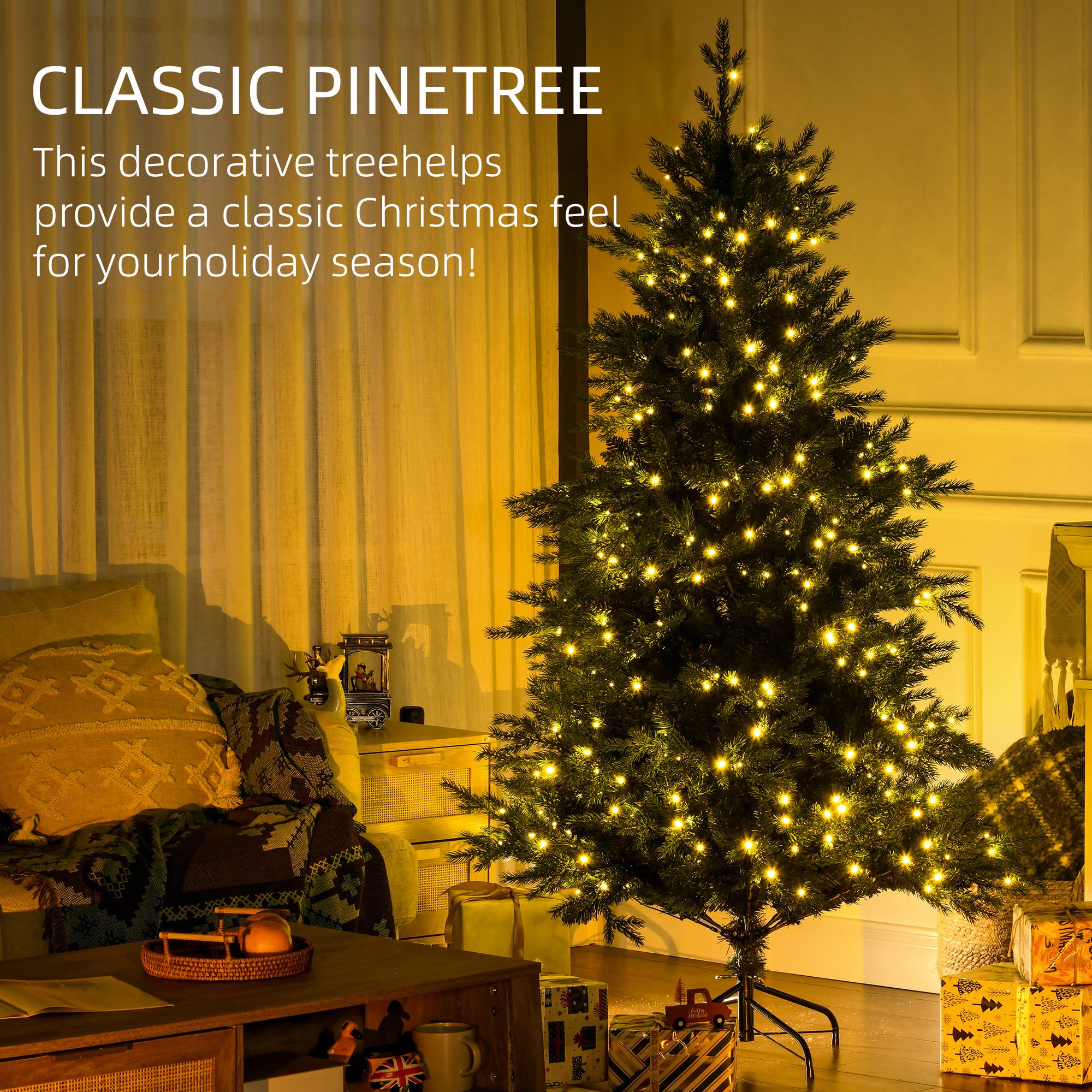 6' Artificial Prelit Christmas Trees Holiday Decor with Warm White LED Lights, Auto Open, 8 Light Modes - Image 2