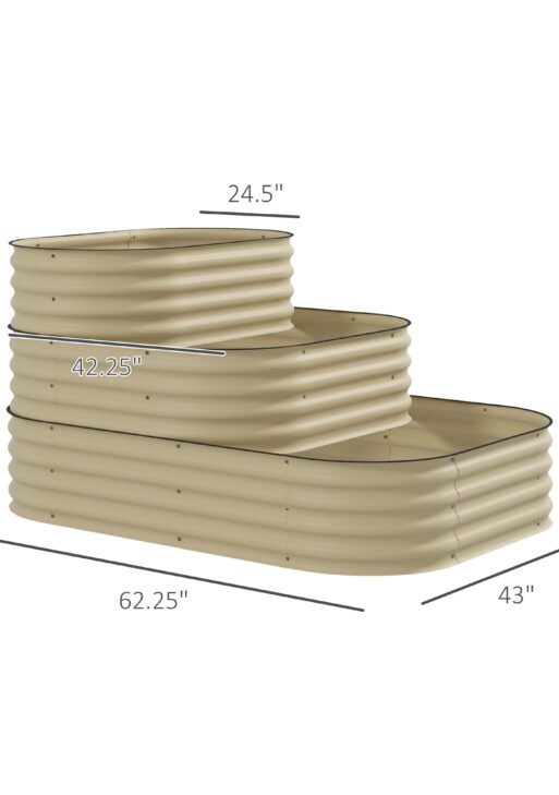 3-Tier Raised Garden Bed Set w/ Safety Edging, Open Bottom for Vegetables, Herbs, Flowers, 62.25" x 43" x 32.25", Cream