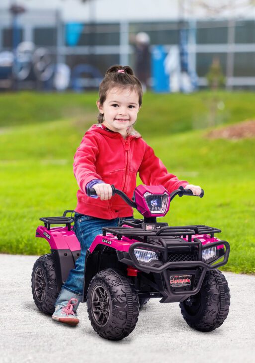 12V Electric Toy Car with Forward Backward Function, Music, LED Headlights, for Ages 3-5 Years, Pink
