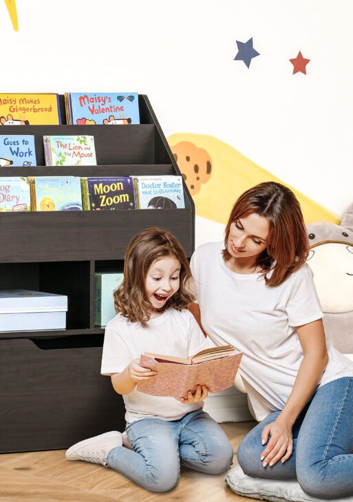 Kids Bookcase Multi-Shelf Book Rack with Mobile Drawer for Books, Toy,Brown