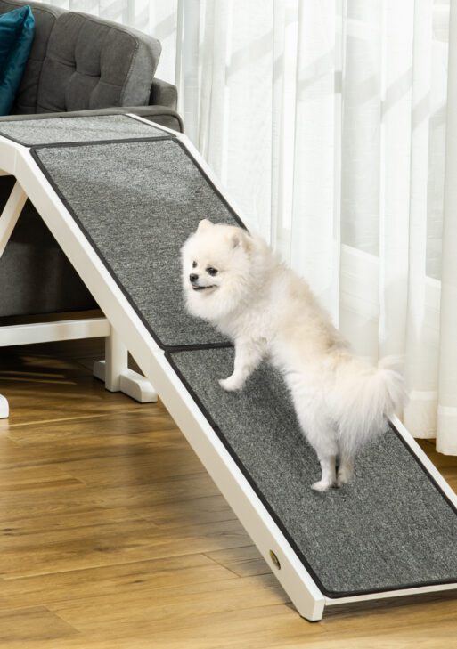 Dog Ramp Foldable with Non-slip Carpet Top Platform, Gray, White