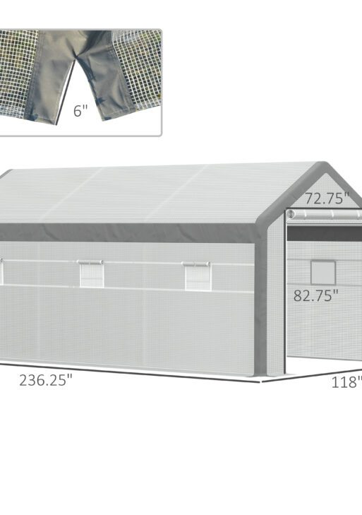 20' L x 10' W x 9' H Large Walk-in Greenhouse with Roll Up Door, 8 Closeable Windows, & Weather PE Cover