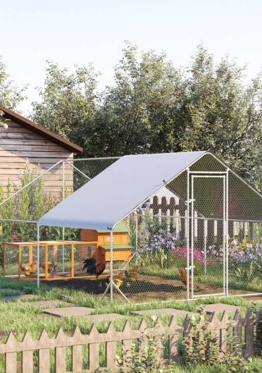 10' x 13' x 6.5' Metal Frame Chicken Run, Outdoor Hen House with Cover & Lockable Door