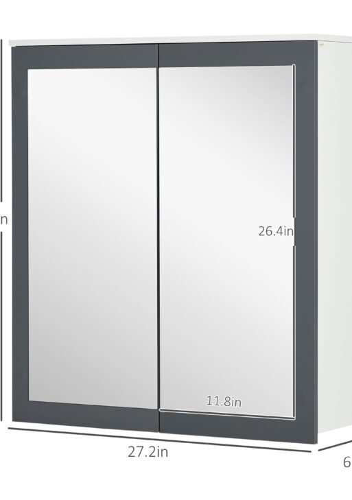 Bathroom Mirror Cabinet, Wall Mounted Medicine Cabinet with Mirror, Double Doors and Adjustable Shelves, White