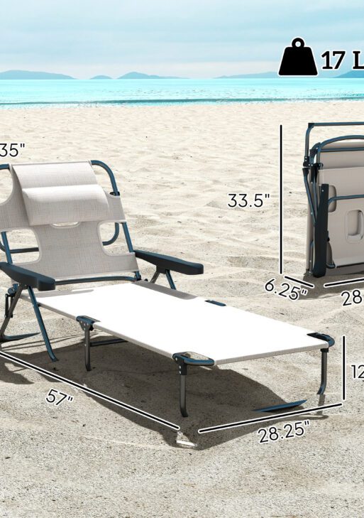 Folding Lounge Chair w/ Reclining Back, Cream White