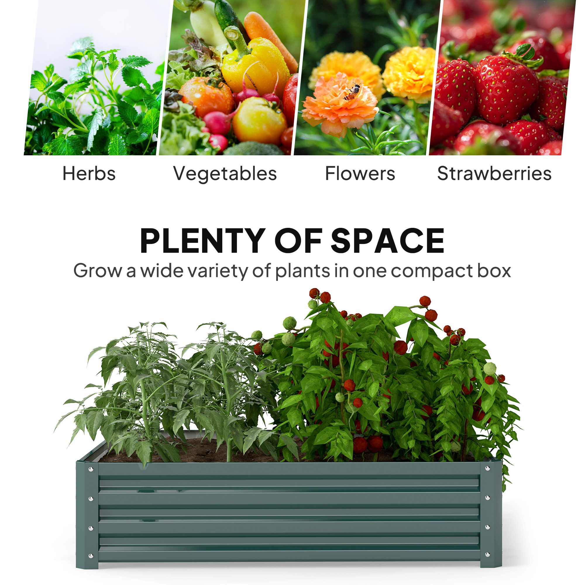 Galvanized Raised Garden Bed, 4' x 4' x 1' Metal Planter Box, for Growing Vegetables, Flowers, Herbs, Succulents, Green - Image 2