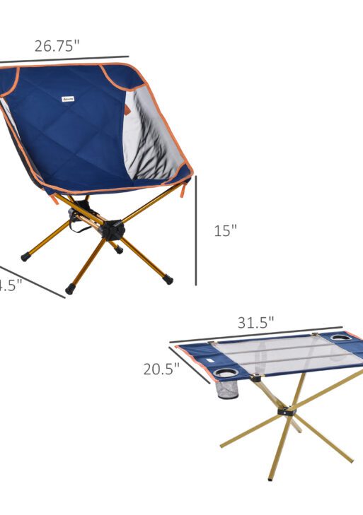 Camping Table and 2 Chairs Set Lightweight Folding Set w/ Cup Holder & Carry Bag