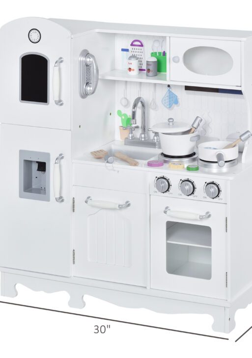 Kids Kitchen Playset with Telephone, Wooden Kitchenette for kids with Cookware, Storage Cabinet, Water Dispenser, Blackboard, Toddler Pretend Play Kitchen with Cooking Accessories for Aged 3+