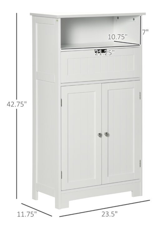 Bathroom Cabinet Organizer, Freestanding Small Storage Cabinet with Drawer and Adjustable Shelf for Living Room, or Entryway, White