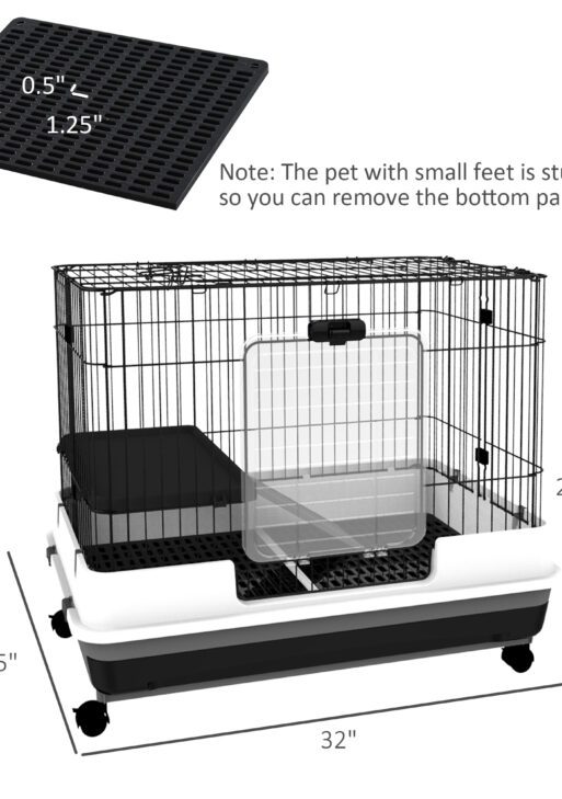 2-Level Small Animal Cage Rabbit Hutch with Wheels, Removable Tray, Platform and Ramp for Bunny, Chinchillas, Ferret, Black