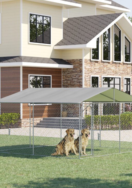 Dog Kennel Outdoor Dog Run w/ Canopy, 13' x 13' x 7.5'