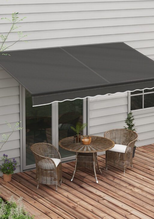 12' x 10' Retractable Awning, 280gsm UV Resistant Sunshade Shelter for Deck, Balcony, Yard, Dark Gray