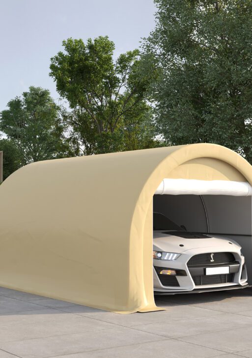 10' x 16' Carport, Heavy Duty Portable Garage Storage Tent with Large Zippered Door, Anti-UV PE Canopy Cover for Car, Truck, Boat, Motorcycle, Bike, Garden Tools, Outdoor Work, Beige