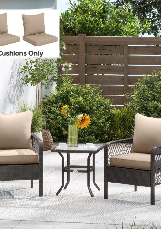 4 Patio Chair Cushions with Seat & Backrest, Fade Resistant Seat Replacement Cushion Set, Beige