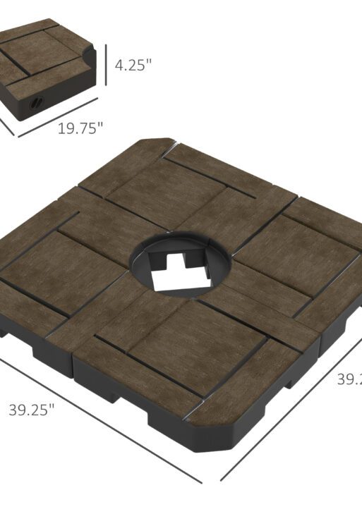 Offset Umbrella Base Weight Set, Fillable Outdoor Umbrella Weights, 175 lb. with Water or 230 lb. with Sand, Brown