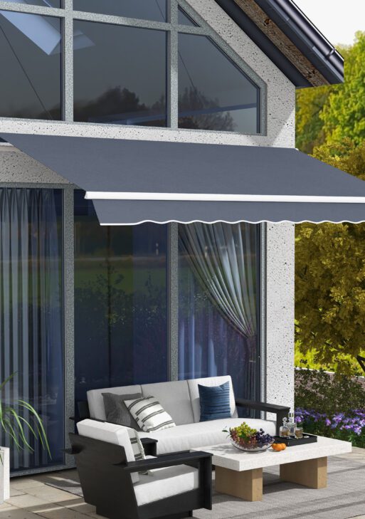 12' x 8' Patio Awning, Canopy Retractable Sun Shade Shelter w/ Manual Crank Handle for Deck, Yard, Dark Gray