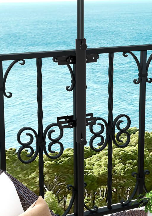 Patio Umbrella Holder Stand for Deck Railing, Umbrella Deck Mount Bracket with Adjustable Clamps, Black