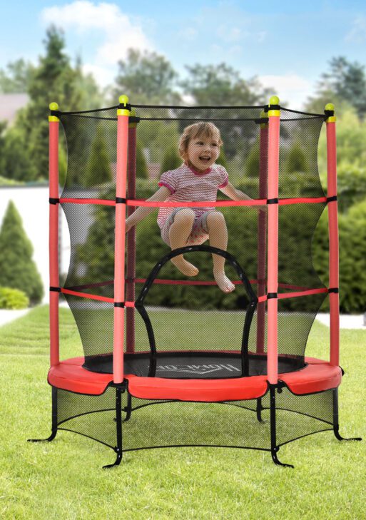5.3' Kids Trampoline with Safety Enclosure for 3-10 Years, Red