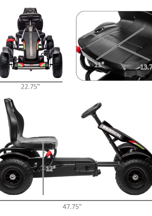 Kids Pedal Go Kart, Outdoor Ride on Toys with Adjustable Seat, Sharp Handling, Handbrake, 4 Non-Slip Rubber Wheels for Boys & Girls Aged 5-12 Years Old, Black