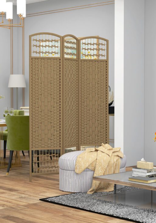 3 Panel Folding Room Divider Portable Privacy Screen Wave Fiber Room Partition for Home Office Natural