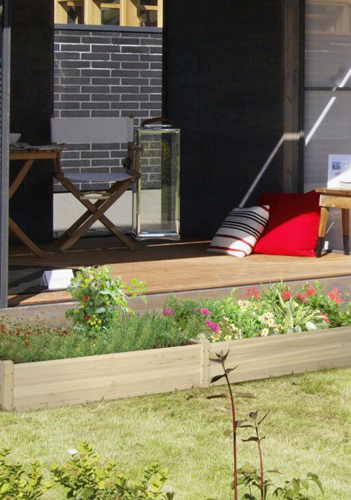 96" x 24" x 10" Wooden Raised Garden Bed with 2 Planter Boxes and Non-woven Fabric Liner for Patio, Natural