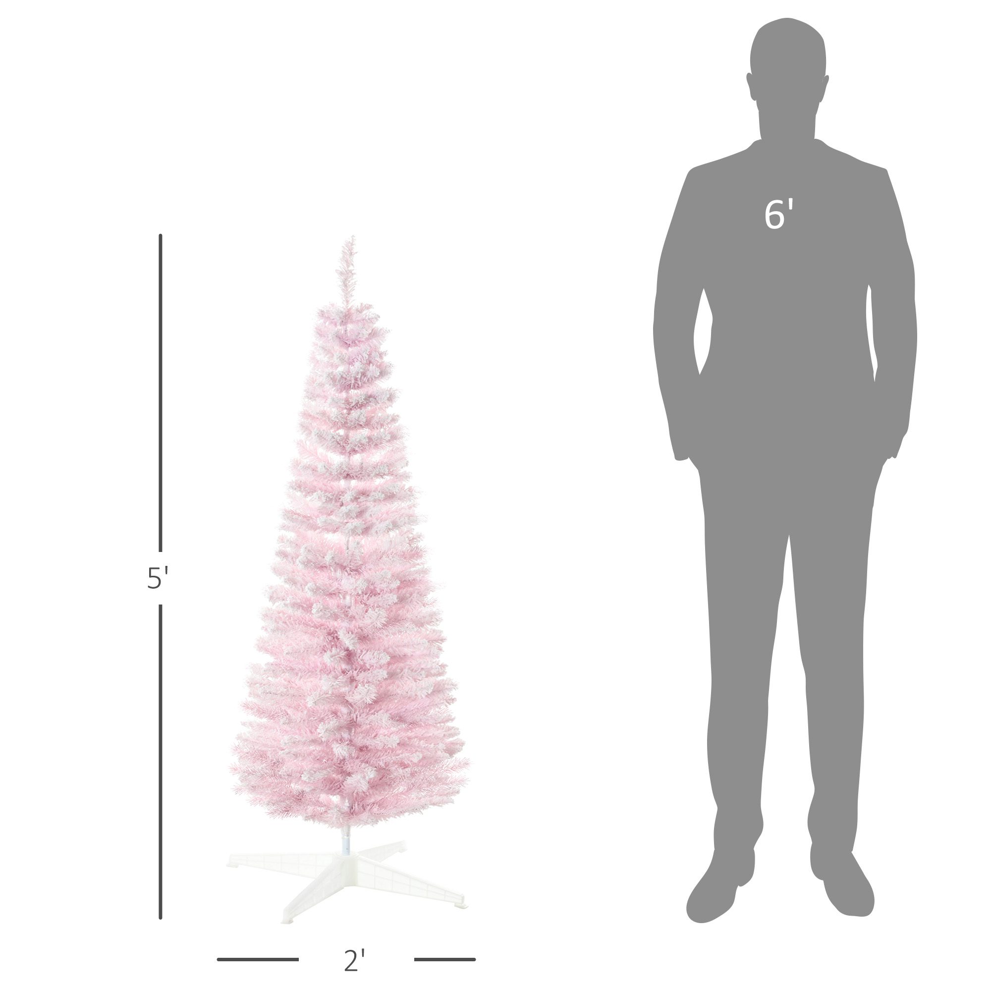 5' Decorated Christmas Tree Snow Flocked Artificial Christmas Tree with Pencil Shape, Realistic Branches, Pink - Image 1