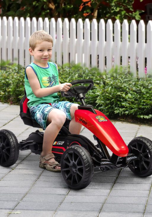 Kids Pedal Go Kart w/ Swing Axle, Shock-Absorbing Wheels, Red